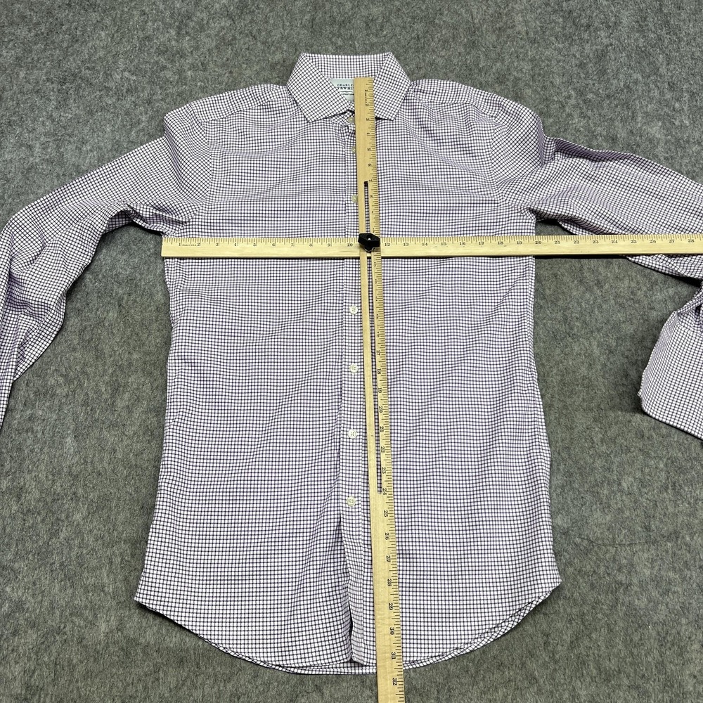 Charles Tyrwhitt Shirt Mens 15.5 34/35 Purple Check Extra‎ Slim Non Iron French - Picture 6 of 15